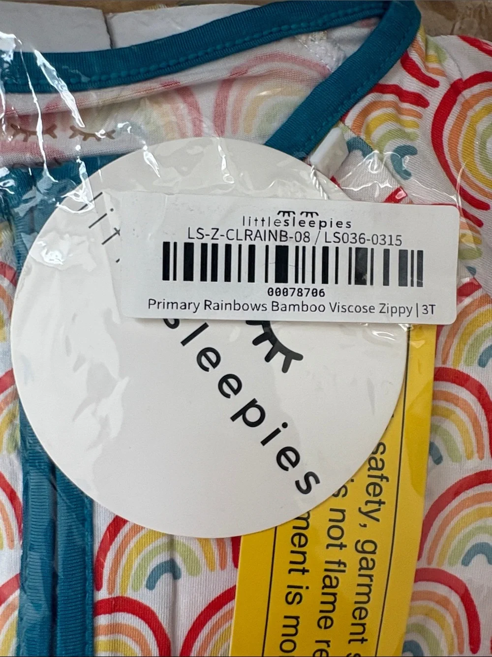 NIB Little Sleepies Primary Rainbows Bamboo Viscose Zippy 🌈 Sz 3T